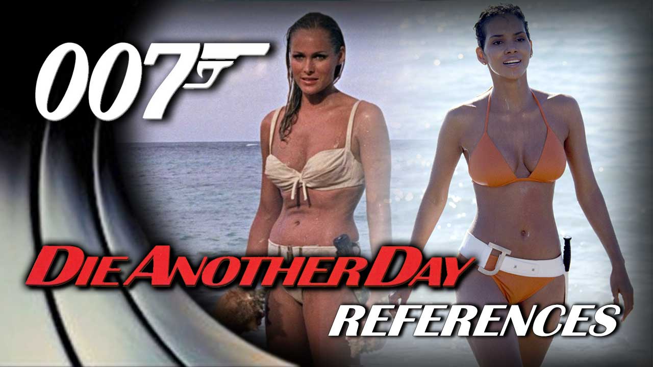 A thumbnail for my video highlighting all the callbacks and references in Die Another Day 